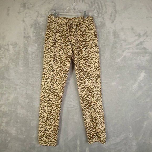 Socialite Womens Jogger Pants Brown High Rise Drawstring Leopard Print XS New - Picture 1 of 10